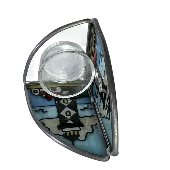 Lighthouse Stained Glass Candle Holder Vintage Painted Glass Art Piece - Picture 6 of 16